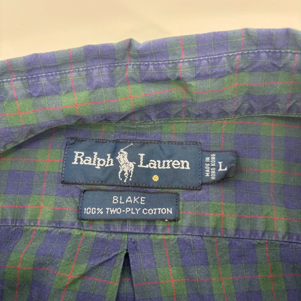 Polo Ralph Lauren Blake Shirt Men Large Green Blue Plaid Cotton Button Down